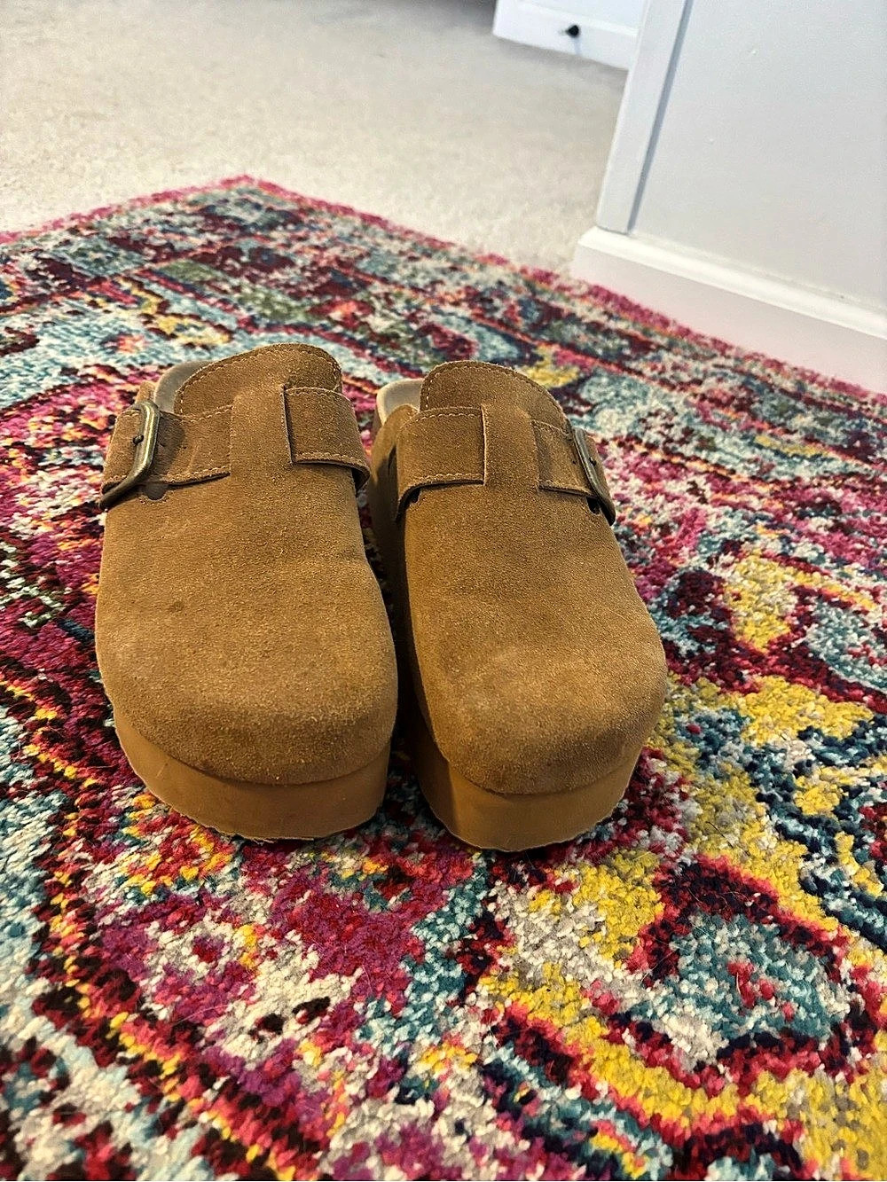 Brown Buckle Clogs